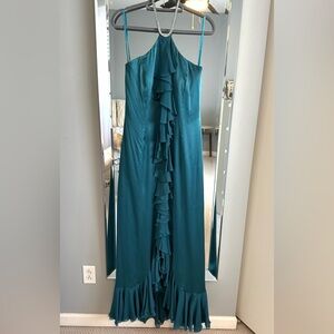 Teri Jon Teal Ruffle Maxi Dress